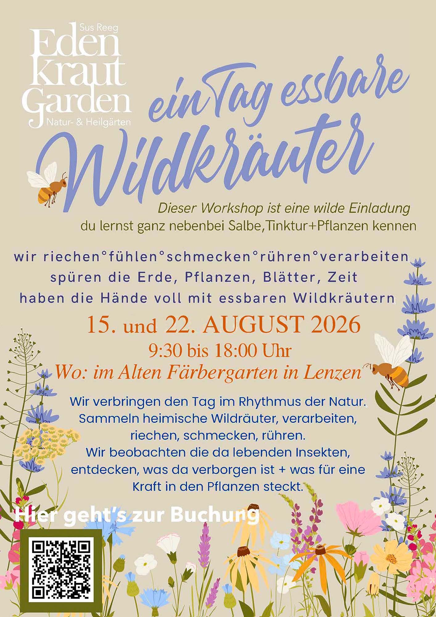 Flyer Kurs Ein Tag Essbare Wildkraeuter von Naturgärtnerin Sus Reeg Heil- und Wildkräuterexpertin