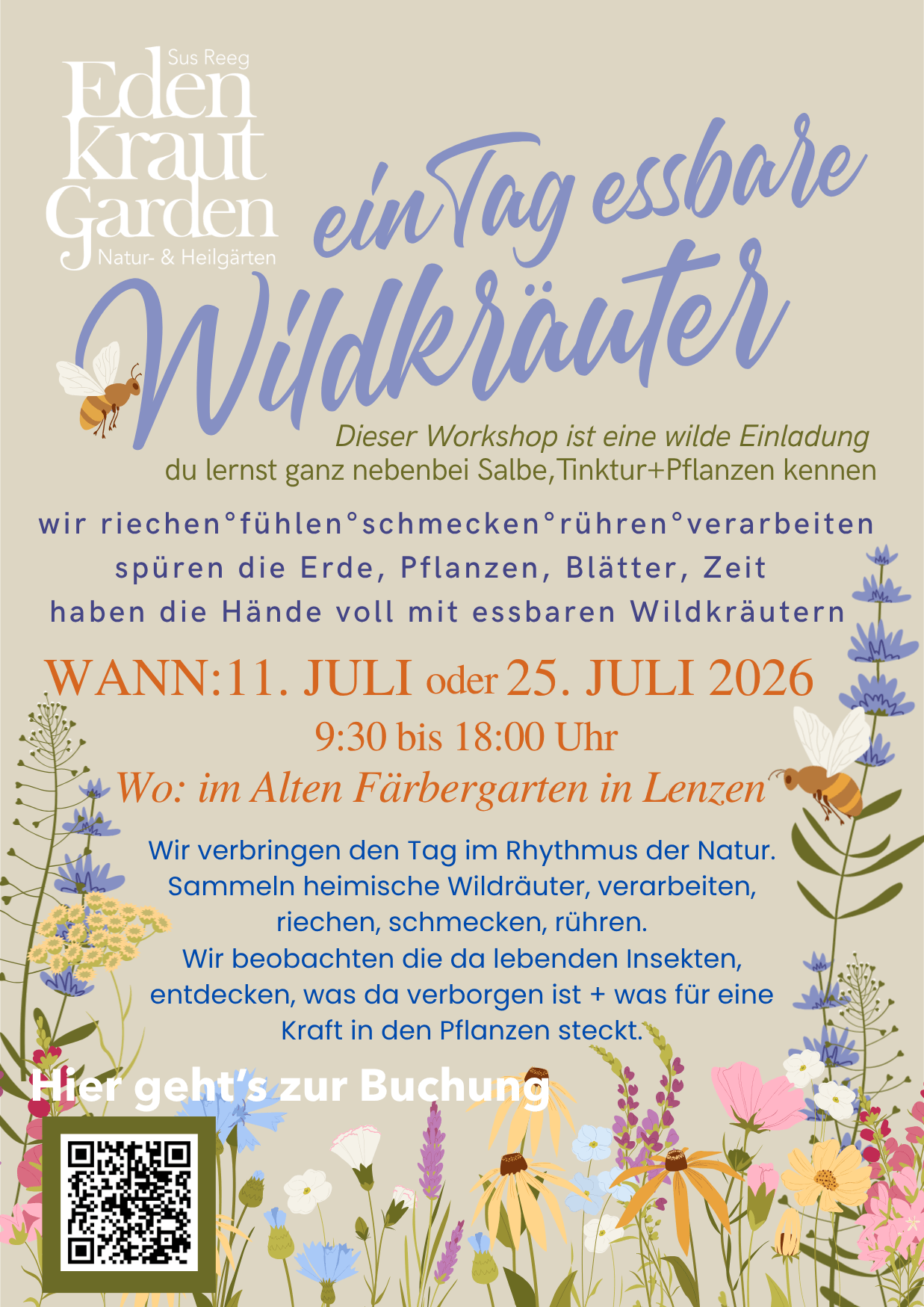 Flyer Kurs Ein Tag Essbare Wildkraeuter von Naturgärtnerin Sus Reeg Heil- und Wildkräuterexpertin